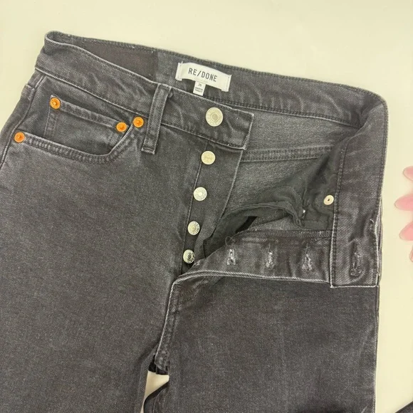 Re/Done Originals High Rise Ankle Crop Jeans: Faded Black Wash